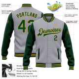 Custom Gray Green-Old Gold Bomber Full-Snap Varsity Letterman Two Tone Jacket