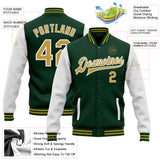 Custom Green Old Gold-White Bomber Full-Snap Varsity Letterman Two Tone Jacket
