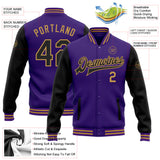 Custom Purple Black-Old Gold Bomber Full-Snap Varsity Letterman Two Tone Jacket