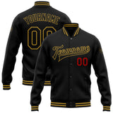 Custom Black Old Gold-Red Bomber Full-Snap Varsity Letterman Jacket