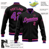 Custom Black Purple-Pink Bomber Full-Snap Varsity Letterman Jacket
