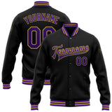 Custom Black Purple-Old Gold Bomber Full-Snap Varsity Letterman Jacket