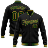 Custom Black Green-Old Gold Bomber Full-Snap Varsity Letterman Jacket