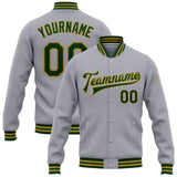 Custom Gray Green-Old Gold Bomber Full-Snap Varsity Letterman Jacket