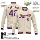 Custom Cream Purple-Old Gold Bomber Full-Snap Varsity Letterman Jacket