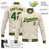 Custom Cream Green-Old Gold Bomber Full-Snap Varsity Letterman Jacket