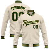 Custom Cream Green-Old Gold Bomber Full-Snap Varsity Letterman Jacket