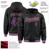 Custom Black Purple-Old Gold Bomber Full-Snap Varsity Letterman Hoodie Jacket