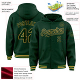 Custom Green Old Gold Bomber Full-Snap Varsity Letterman Hoodie Jacket