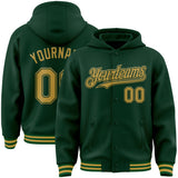 Custom Green Old Gold Bomber Full-Snap Varsity Letterman Hoodie Jacket