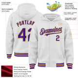 Custom White Purple-Old Gold Bomber Full-Snap Varsity Letterman Hoodie Jacket