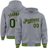 Custom Gray Green-Old Gold Bomber Full-Snap Varsity Letterman Hoodie Jacket