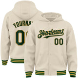 Custom Cream Green-Old Gold Bomber Full-Snap Varsity Letterman Hoodie Jacket