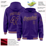 Custom Purple Old Gold Bomber Full-Snap Varsity Letterman Hoodie Jacket