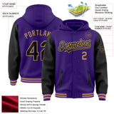 Custom Purple Black-Old Gold Bomber Full-Snap Varsity Letterman Two Tone Hoodie Jacket