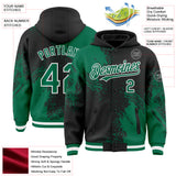 Custom Black Kelly Green-White Abstract Brush Stroke 3D Pattern Design Bomber Full-Snap Varsity Letterman Hoodie Jacket