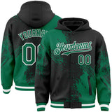 Custom Black Kelly Green-White Abstract Brush Stroke 3D Pattern Design Bomber Full-Snap Varsity Letterman Hoodie Jacket