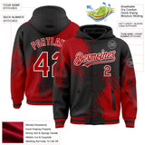 Custom Black Red-White Abstract Brush Stroke 3D Pattern Design Bomber Full-Snap Varsity Letterman Hoodie Jacket
