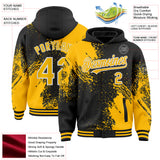 Custom Black Gold-White Abstract Brush Stroke 3D Pattern Design Bomber Full-Snap Varsity Letterman Hoodie Jacket