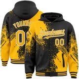 Custom Black Gold-White Abstract Brush Stroke 3D Pattern Design Bomber Full-Snap Varsity Letterman Hoodie Jacket