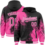 Custom Black Pink-White Abstract Brush Stroke 3D Pattern Design Bomber Full-Snap Varsity Letterman Hoodie Jacket