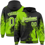 Custom Black Neon Green-White Abstract Brush Stroke 3D Pattern Design Bomber Full-Snap Varsity Letterman Hoodie Jacket