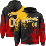 Custom Black Gold Red-White Abstract Brush Stroke 3D Pattern Design Bomber Full-Snap Varsity Letterman Hoodie Jacket