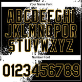 Custom Black White-Old Gold Abstract Brush Stroke 3D Pattern Design Bomber Full-Snap Varsity Letterman Hoodie Jacket