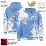 Custom Light Blue White Abstract Brush Stroke 3D Pattern Design Bomber Full-Snap Varsity Letterman Hoodie Jacket