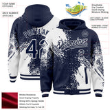 Custom Navy White Abstract Brush Stroke 3D Pattern Design Bomber Full-Snap Varsity Letterman Hoodie Jacket