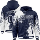 Custom Navy White Abstract Brush Stroke 3D Pattern Design Bomber Full-Snap Varsity Letterman Hoodie Jacket