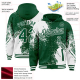 Custom Kelly Green White Abstract Brush Stroke 3D Pattern Design Bomber Full-Snap Varsity Letterman Hoodie Jacket