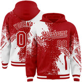 Custom Red White Abstract Brush Stroke 3D Pattern Design Bomber Full-Snap Varsity Letterman Hoodie Jacket