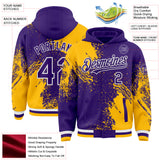 Custom Purple Gold-White Abstract Brush Stroke 3D Pattern Design Bomber Full-Snap Varsity Letterman Hoodie Jacket