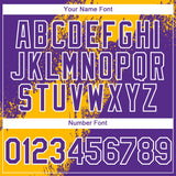 Custom Purple Gold-White Abstract Brush Stroke 3D Pattern Design Bomber Full-Snap Varsity Letterman Hoodie Jacket