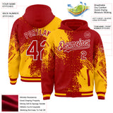 Custom Red Gold-White Abstract Brush Stroke 3D Pattern Design Bomber Full-Snap Varsity Letterman Hoodie Jacket