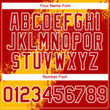 Custom Red Gold-White Abstract Brush Stroke 3D Pattern Design Bomber Full-Snap Varsity Letterman Hoodie Jacket