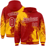 Custom Red Gold-White Abstract Brush Stroke 3D Pattern Design Bomber Full-Snap Varsity Letterman Hoodie Jacket