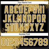 Custom Black Old Gold-White Abstract Brush Stroke 3D Pattern Design Bomber Full-Snap Varsity Letterman Hoodie Jacket