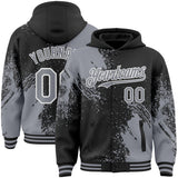 Custom Black Gray-White Abstract Brush Stroke 3D Pattern Design Bomber Full-Snap Varsity Letterman Hoodie Jacket