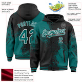 Custom Black Teal-White Abstract Brush Stroke 3D Pattern Design Bomber Full-Snap Varsity Letterman Hoodie Jacket