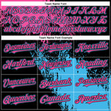 Custom Black Pink-Sky Blue Abstract Brush Stroke 3D Pattern Design Bomber Full-Snap Varsity Letterman Hoodie Jacket