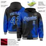 Custom Black Thunder Blue-White Abstract Brush Stroke 3D Pattern Design Bomber Full-Snap Varsity Letterman Hoodie Jacket