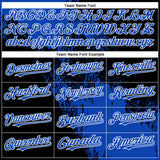 Custom Black Thunder Blue-White Abstract Brush Stroke 3D Pattern Design Bomber Full-Snap Varsity Letterman Hoodie Jacket