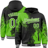 Custom Black Aurora Green-White Abstract Brush Stroke 3D Pattern Design Bomber Full-Snap Varsity Letterman Hoodie Jacket