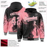 Custom Black Medium Pink-White Abstract Brush Stroke 3D Pattern Design Bomber Full-Snap Varsity Letterman Hoodie Jacket