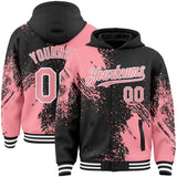Custom Black Medium Pink-White Abstract Brush Stroke 3D Pattern Design Bomber Full-Snap Varsity Letterman Hoodie Jacket