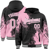Custom Black Light Pink-White Abstract Brush Stroke 3D Pattern Design Bomber Full-Snap Varsity Letterman Hoodie Jacket