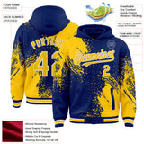 Custom Royal Yellow-White Abstract Brush Stroke 3D Pattern Design Bomber Full-Snap Varsity Letterman Hoodie Jacket
