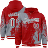 Custom Red Gray-White Abstract Brush Stroke 3D Pattern Design Bomber Full-Snap Varsity Letterman Hoodie Jacket